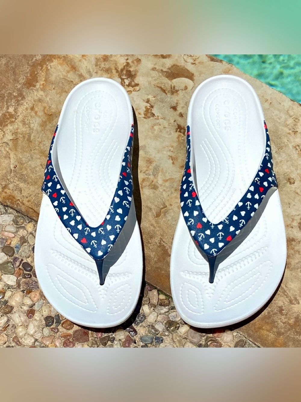 Crocs - Women’s Kadee II - Anchor Print - Flip Flop - Nautical - US Womens Sz 10 - Picture 3 of 5